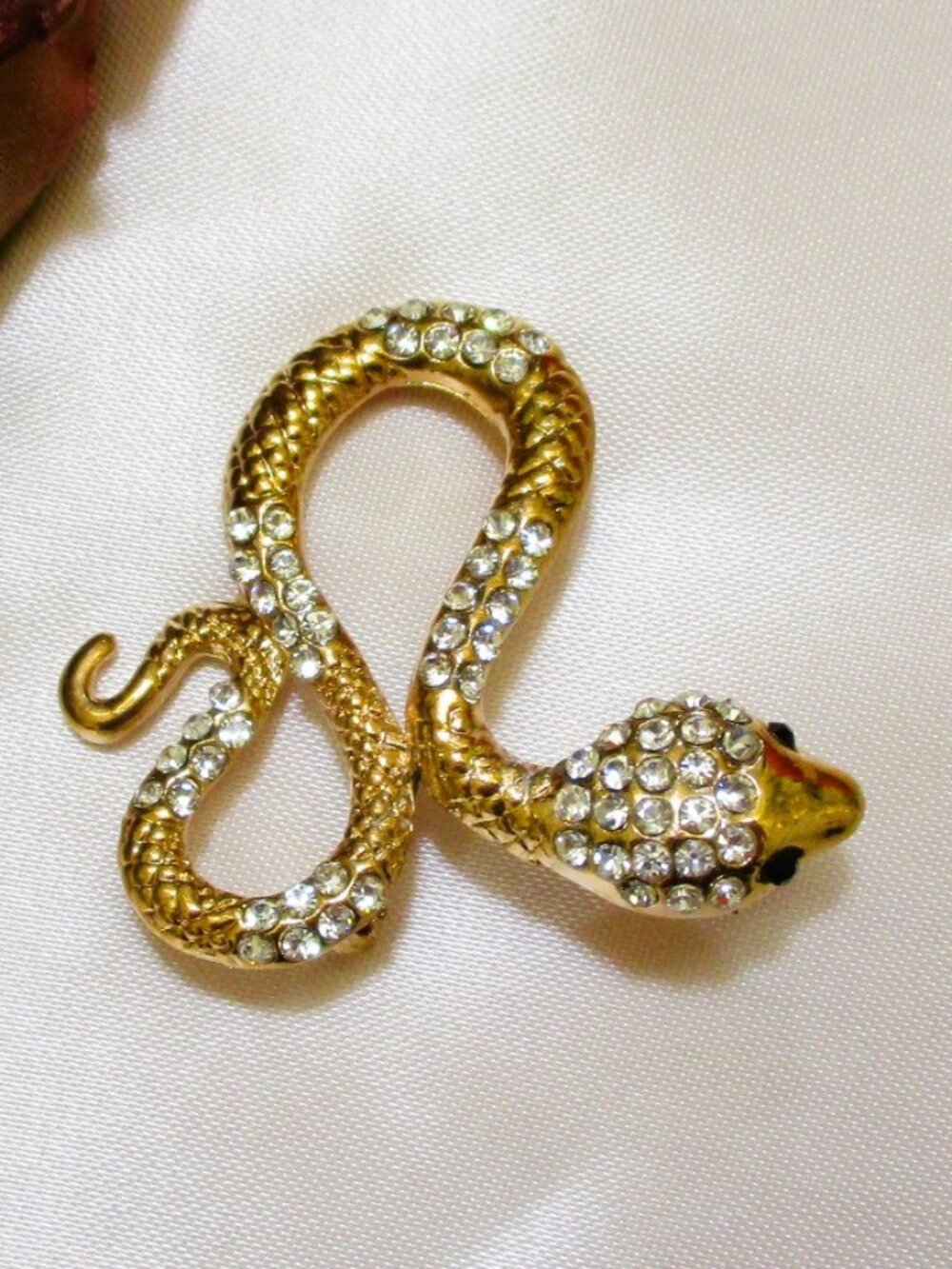 SWAROVSKI CRYSTAL Snake Brooch ~ VINTAGE Rhinestone Gold Plated Coiled Serpent
